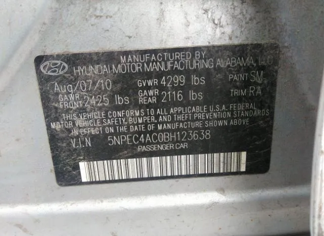 Photo 8 VIN: 5NPEC4AC0BH123638 - HYUNDAI SONATA 