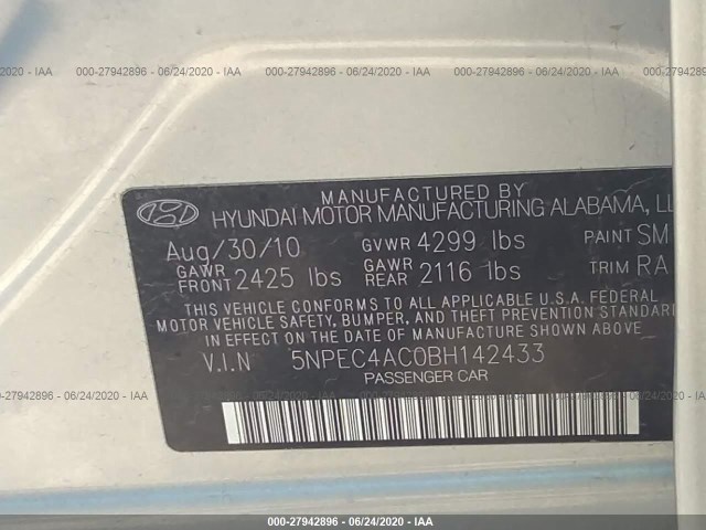 Photo 8 VIN: 5NPEC4AC0BH142433 - HYUNDAI SONATA 