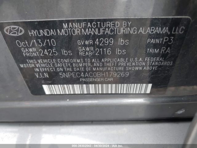 Photo 8 VIN: 5NPEC4AC0BH179269 - HYUNDAI SONATA 