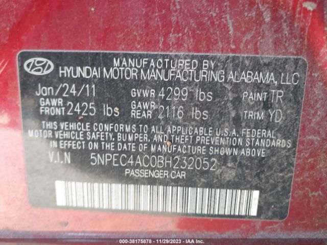 Photo 8 VIN: 5NPEC4AC0BH232052 - HYUNDAI SONATA 