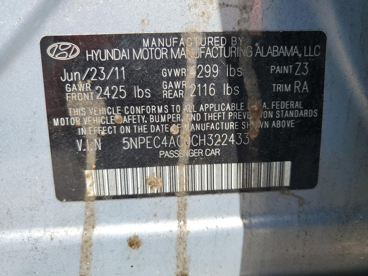 Photo 12 VIN: 5NPEC4AC0CH322433 - HYUNDAI SONATA 