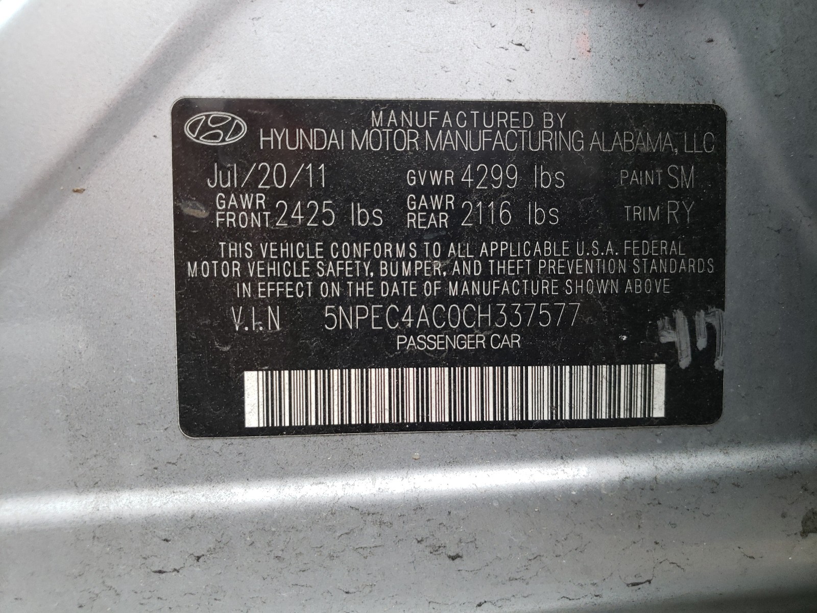 Photo 9 VIN: 5NPEC4AC0CH337577 - HYUNDAI SONATA SE 