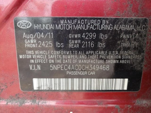 Photo 11 VIN: 5NPEC4AC0CH349468 - HYUNDAI SONATA SE 