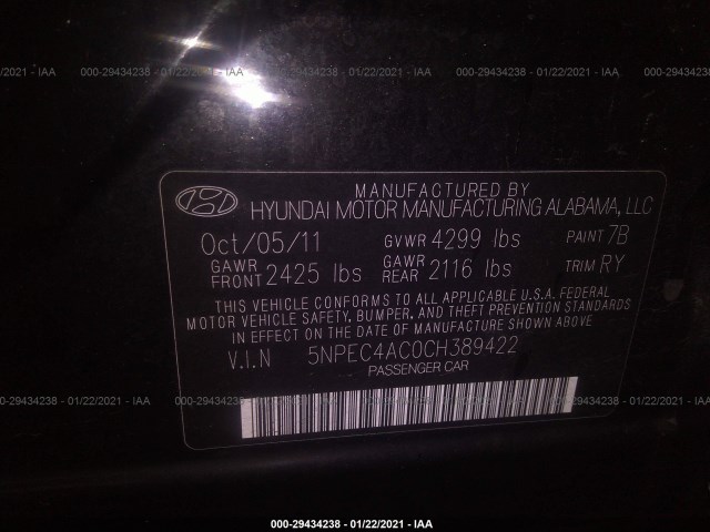 Photo 8 VIN: 5NPEC4AC0CH389422 - HYUNDAI SONATA 