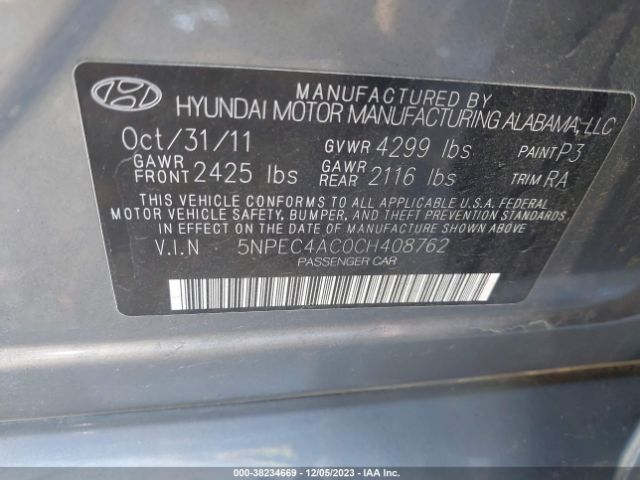 Photo 8 VIN: 5NPEC4AC0CH408762 - HYUNDAI SONATA 