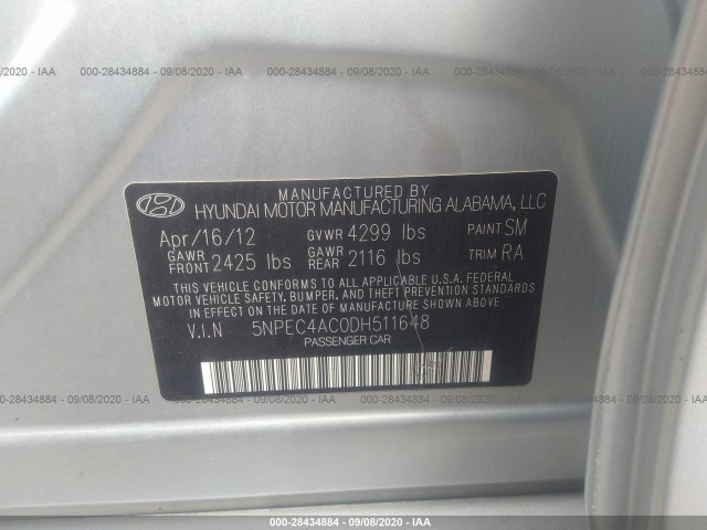 Photo 8 VIN: 5NPEC4AC0DH511648 - HYUNDAI SONATA 