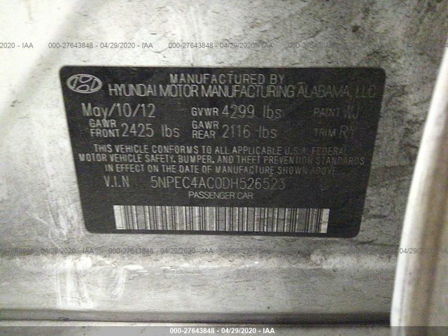 Photo 8 VIN: 5NPEC4AC0DH526523 - HYUNDAI SONATA 