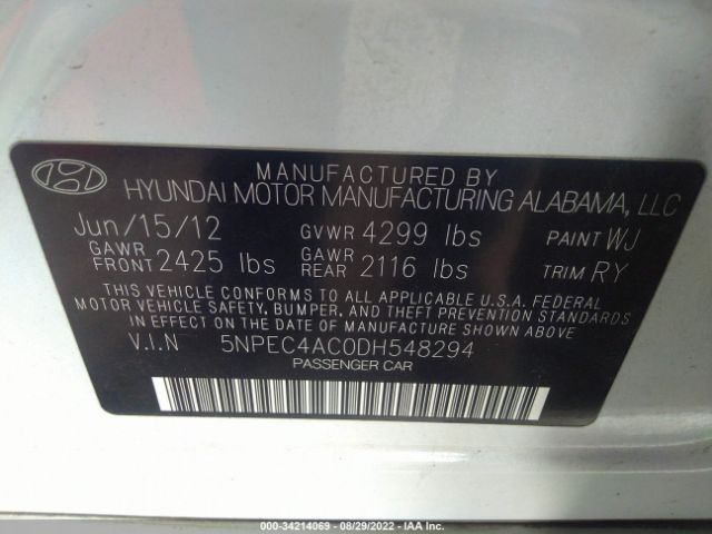 Photo 8 VIN: 5NPEC4AC0DH548294 - HYUNDAI SONATA 