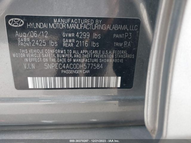 Photo 8 VIN: 5NPEC4AC0DH577584 - HYUNDAI SONATA 