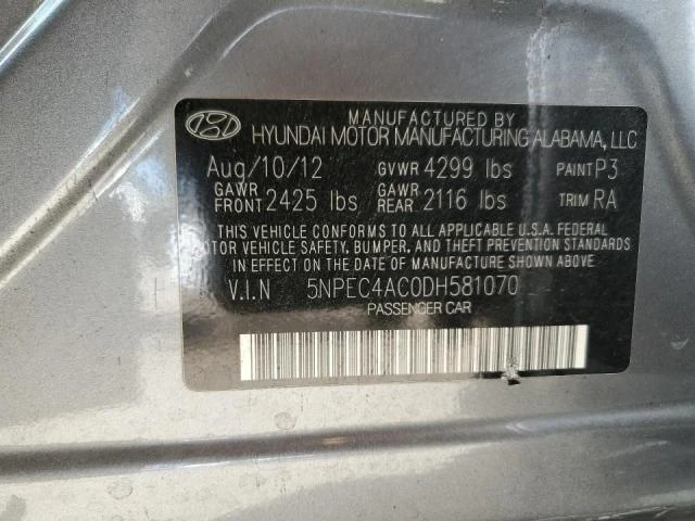 Photo 11 VIN: 5NPEC4AC0DH581070 - HYUNDAI SONATA SE 