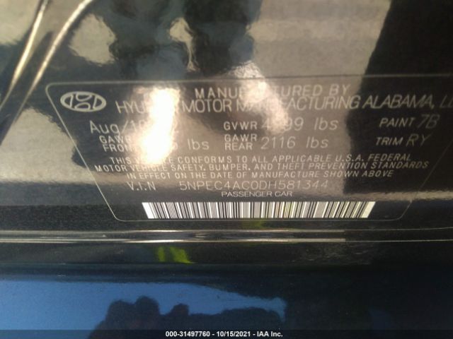 Photo 8 VIN: 5NPEC4AC0DH581344 - HYUNDAI SONATA 