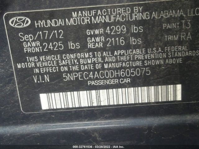 Photo 8 VIN: 5NPEC4AC0DH605075 - HYUNDAI SONATA 