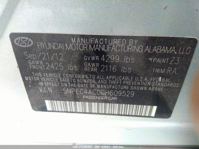 Photo 8 VIN: 5NPEC4AC0DH609529 - HYUNDAI SONATA 