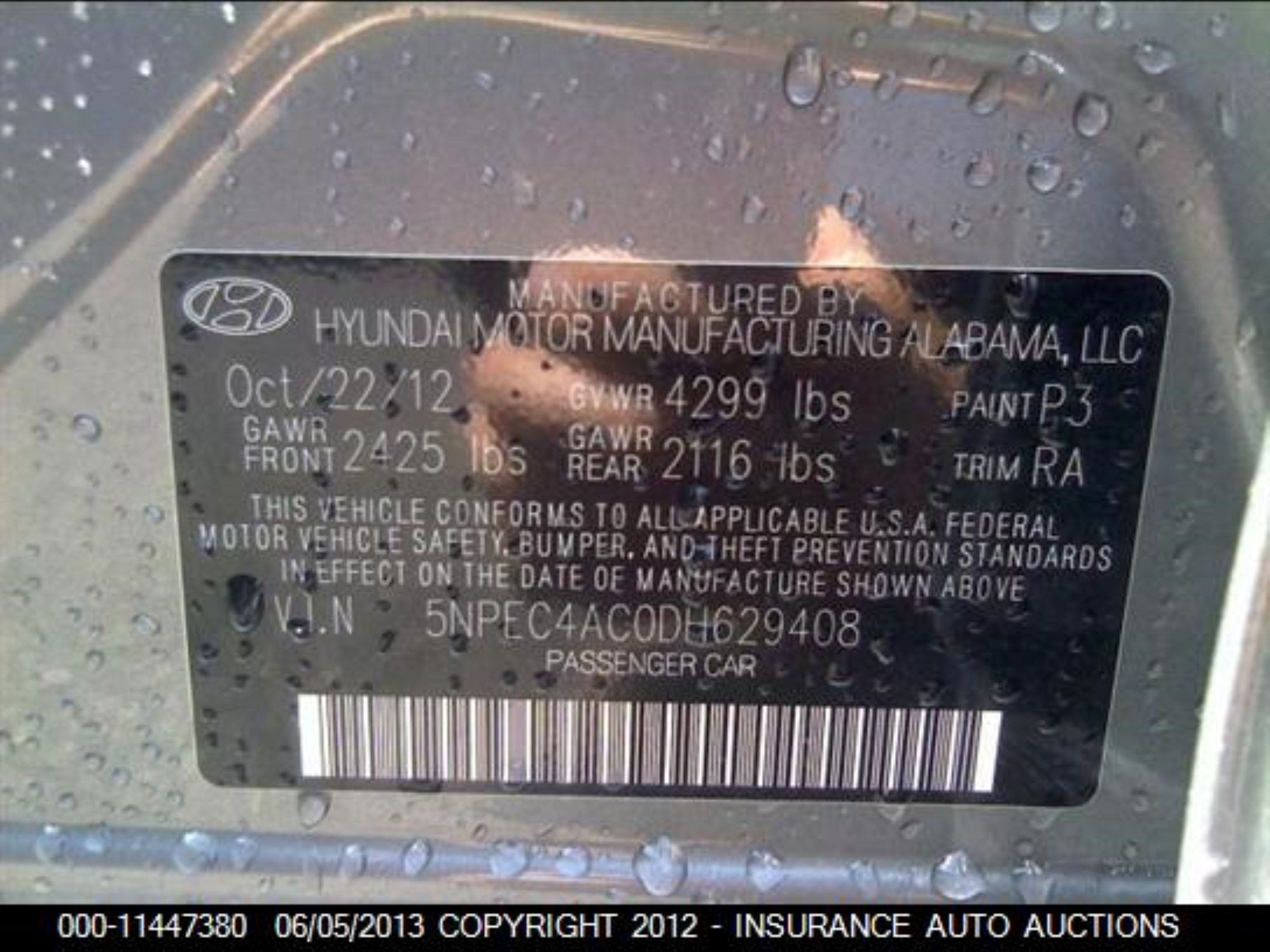 Photo 8 VIN: 5NPEC4AC0DH629408 - HYUNDAI SONATA 