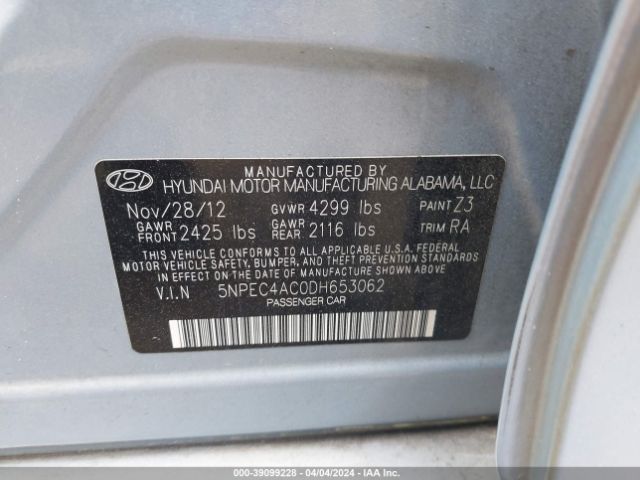 Photo 8 VIN: 5NPEC4AC0DH653062 - HYUNDAI SONATA 