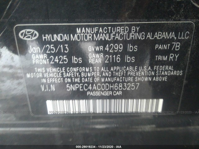 Photo 8 VIN: 5NPEC4AC0DH683257 - HYUNDAI SONATA 