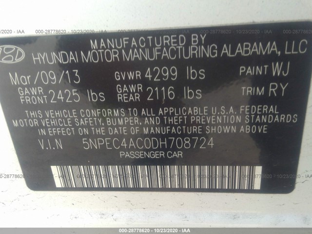 Photo 8 VIN: 5NPEC4AC0DH708724 - HYUNDAI SONATA 