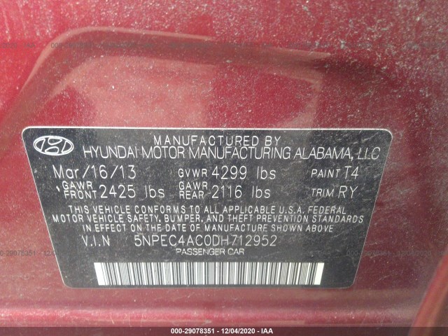 Photo 8 VIN: 5NPEC4AC0DH712952 - HYUNDAI SONATA 