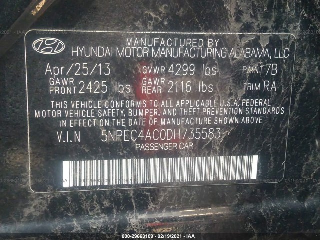 Photo 8 VIN: 5NPEC4AC0DH735583 - HYUNDAI SONATA 