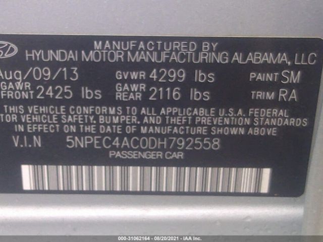 Photo 8 VIN: 5NPEC4AC0DH792558 - HYUNDAI SONATA 