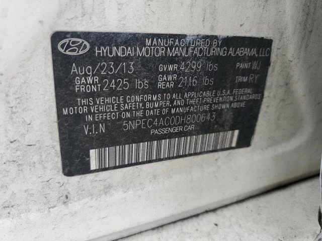 Photo 11 VIN: 5NPEC4AC0DH800643 - HYUNDAI SONATA SE 