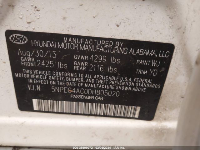 Photo 8 VIN: 5NPEC4AC0DH805020 - HYUNDAI SONATA 