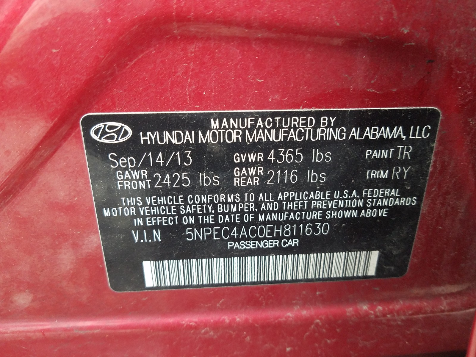 Photo 9 VIN: 5NPEC4AC0EH811630 - HYUNDAI SONATA SE 