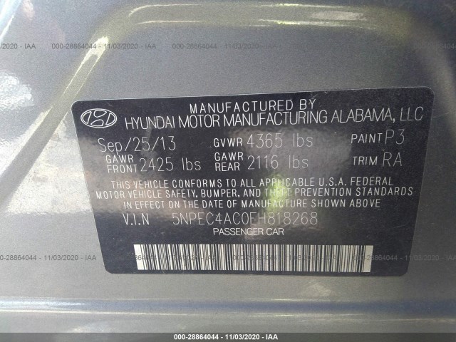 Photo 8 VIN: 5NPEC4AC0EH818268 - HYUNDAI SONATA 