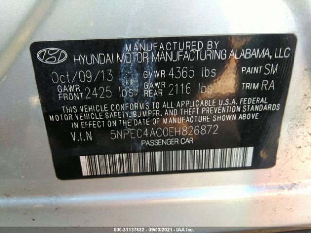 Photo 8 VIN: 5NPEC4AC0EH826872 - HYUNDAI SONATA 