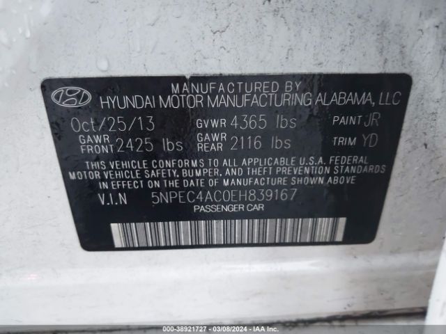 Photo 8 VIN: 5NPEC4AC0EH839167 - HYUNDAI SONATA 