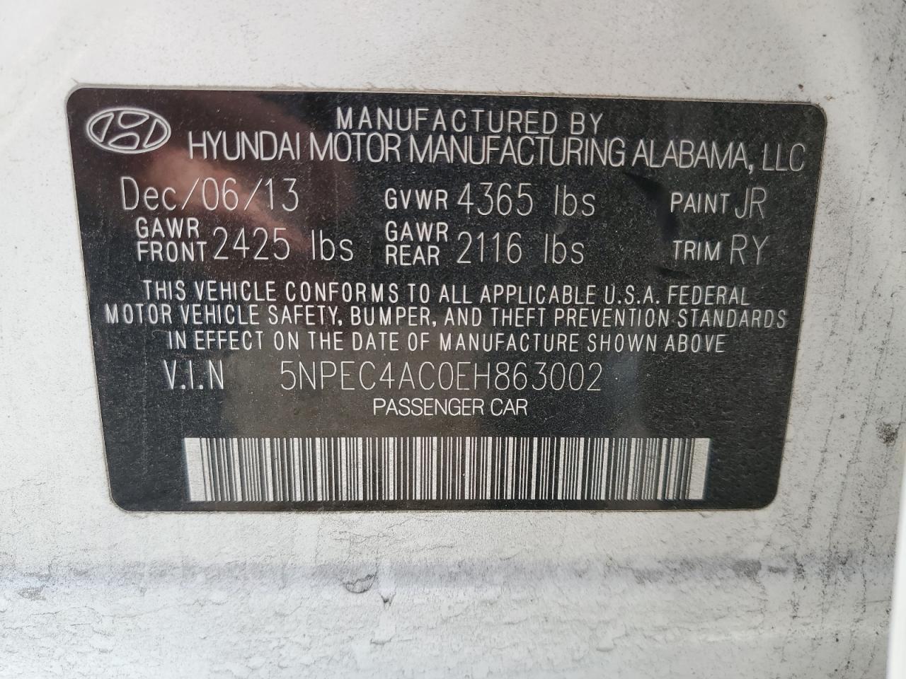 Photo 11 VIN: 5NPEC4AC0EH863002 - HYUNDAI SONATA 