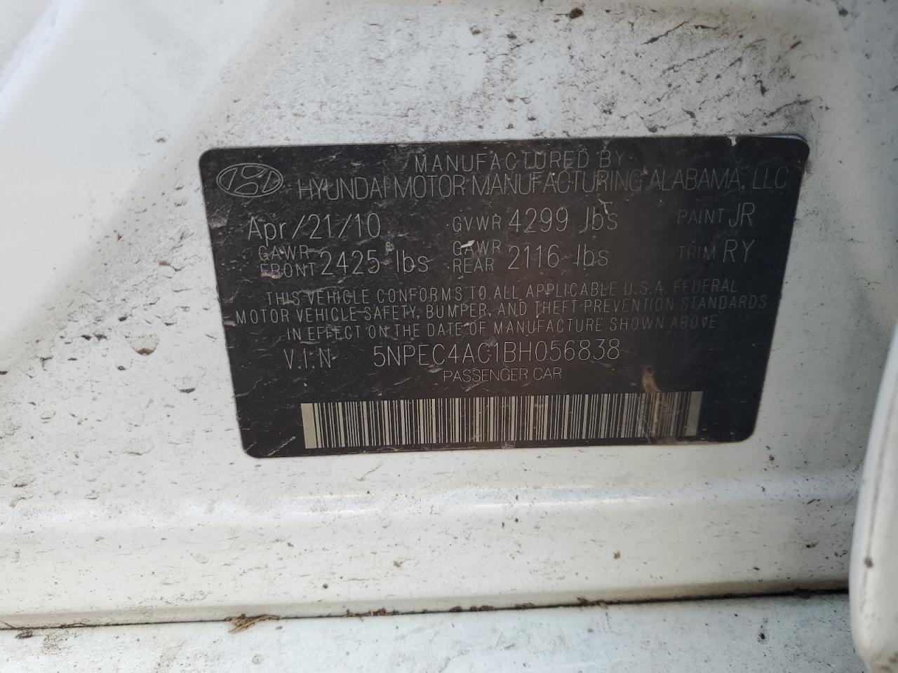 Photo 11 VIN: 5NPEC4AC1BH056838 - HYUNDAI SONATA 