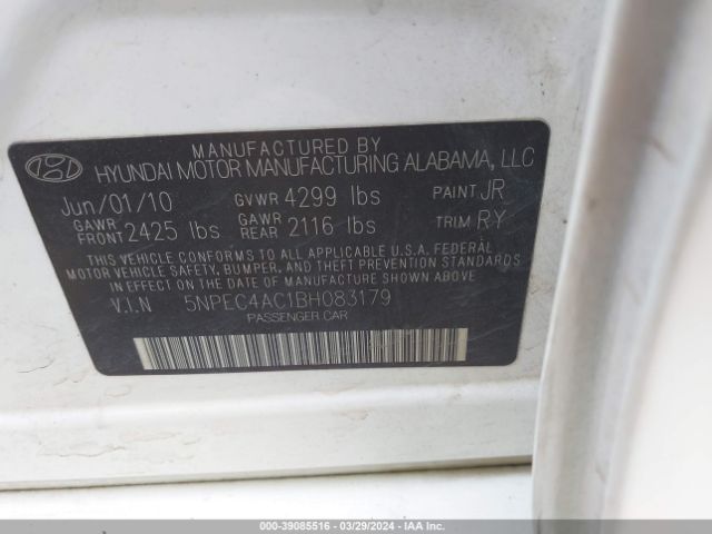 Photo 8 VIN: 5NPEC4AC1BH083179 - HYUNDAI SONATA 