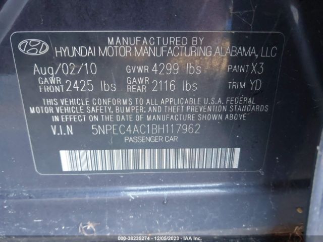 Photo 8 VIN: 5NPEC4AC1BH117962 - HYUNDAI SONATA 