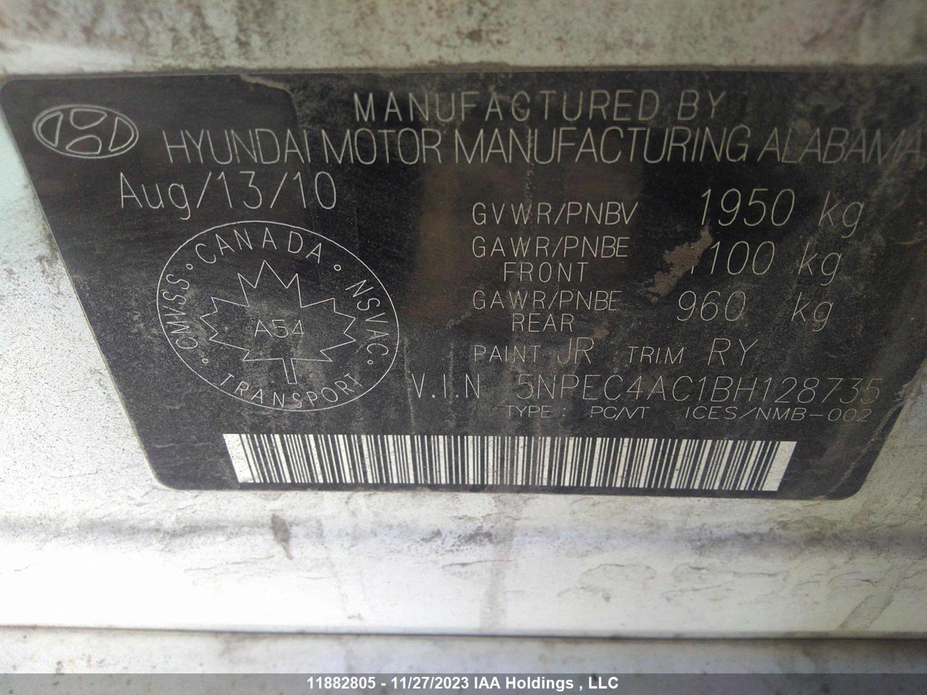 Photo 8 VIN: 5NPEC4AC1BH128735 - HYUNDAI SONATA 