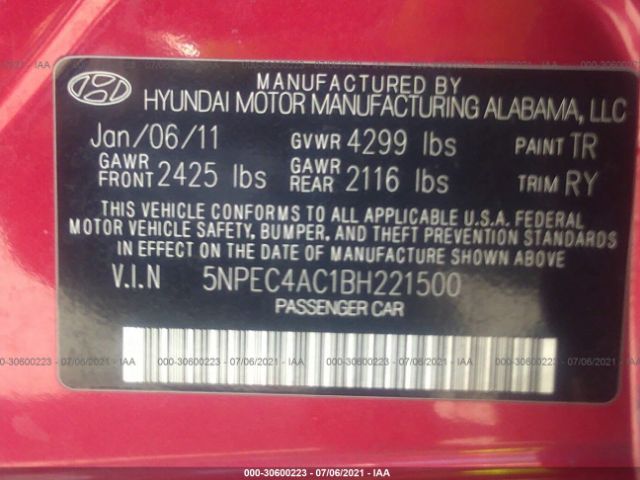 Photo 8 VIN: 5NPEC4AC1BH221500 - HYUNDAI SONATA 