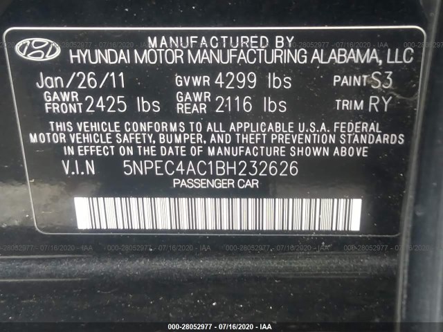 Photo 8 VIN: 5NPEC4AC1BH232626 - HYUNDAI SONATA 