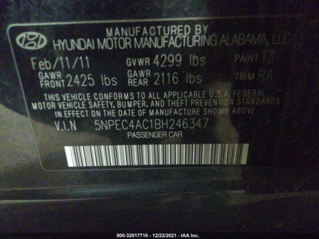 Photo 8 VIN: 5NPEC4AC1BH246347 - HYUNDAI SONATA 