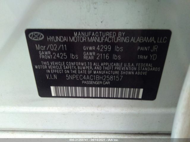 Photo 8 VIN: 5NPEC4AC1BH258157 - HYUNDAI SONATA 