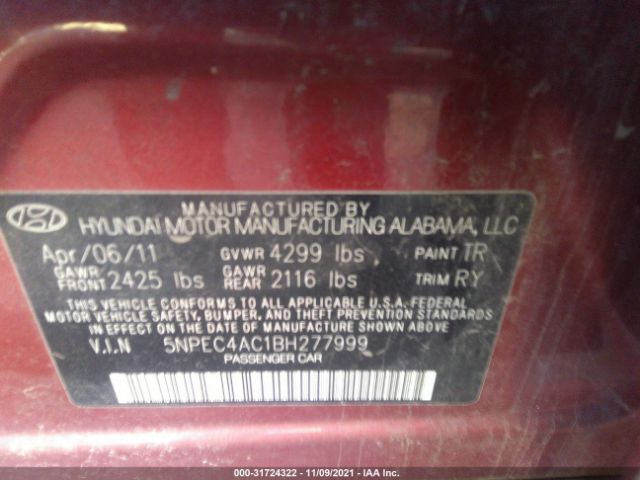 Photo 8 VIN: 5NPEC4AC1BH277999 - HYUNDAI SONATA 