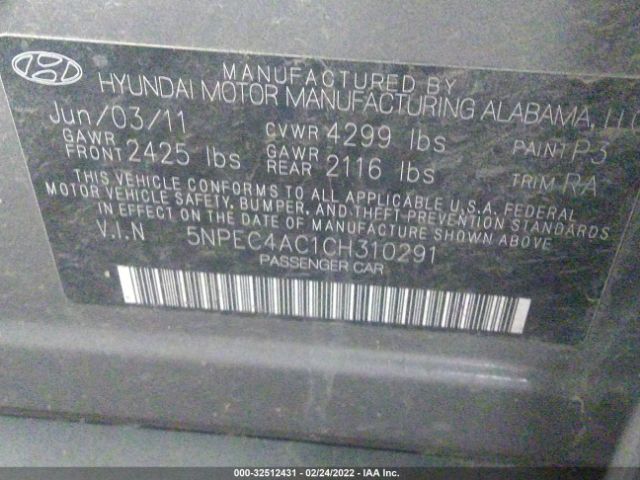 Photo 8 VIN: 5NPEC4AC1CH310291 - HYUNDAI SONATA 