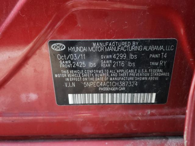 Photo 9 VIN: 5NPEC4AC1CH387324 - HYUNDAI SONATA SE 