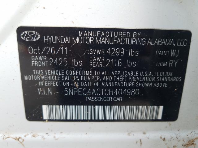 Photo 9 VIN: 5NPEC4AC1CH404980 - HYUNDAI SONATA SE 