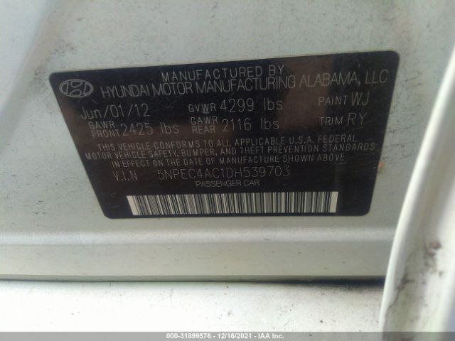 Photo 8 VIN: 5NPEC4AC1DH539703 - HYUNDAI SONATA 