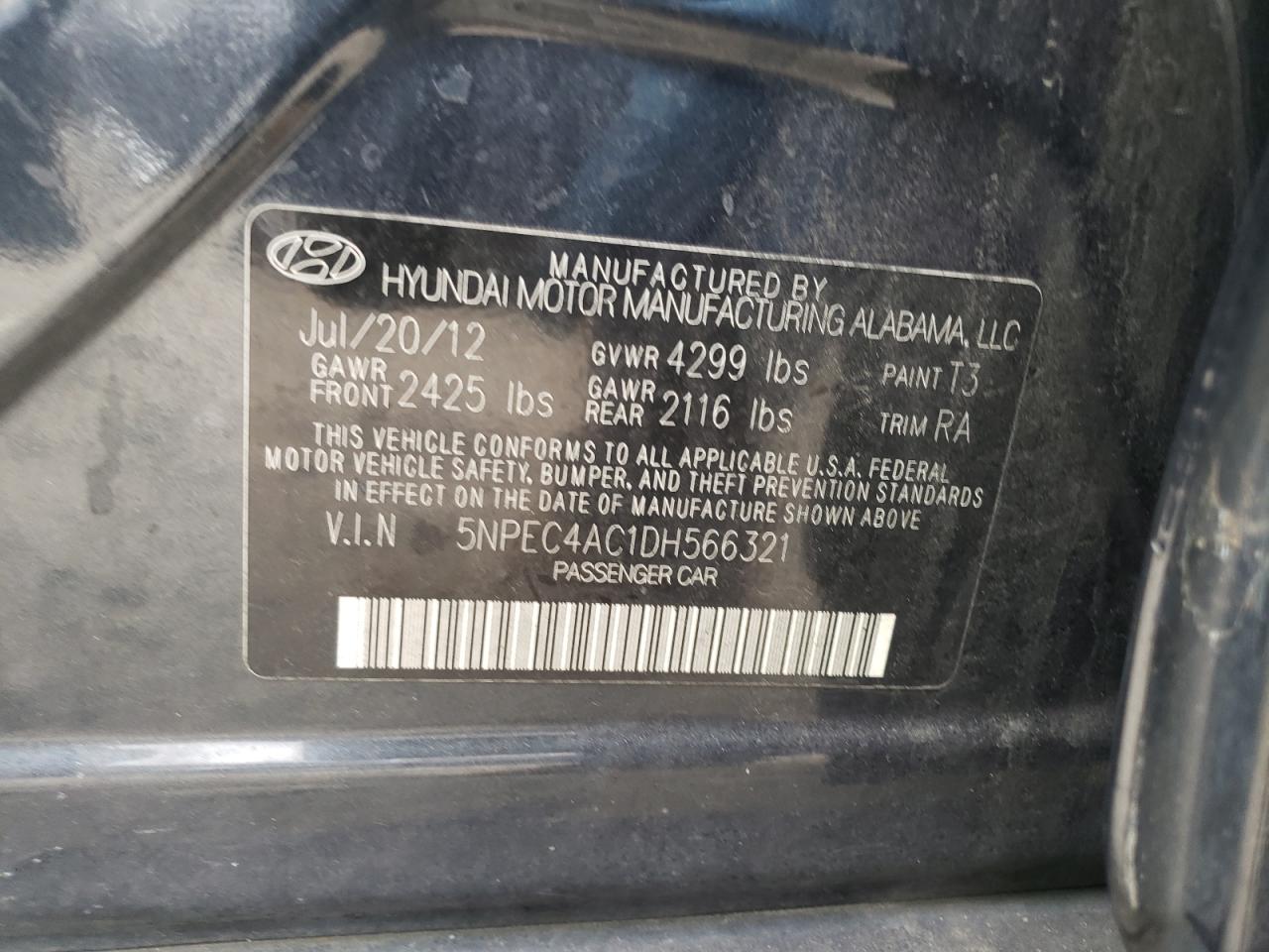 Photo 11 VIN: 5NPEC4AC1DH566321 - HYUNDAI SONATA 