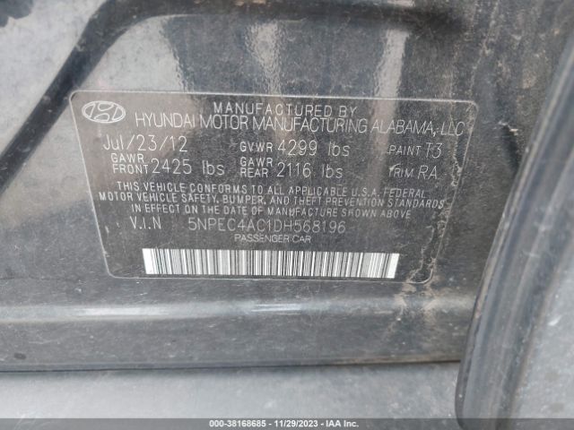 Photo 8 VIN: 5NPEC4AC1DH568196 - HYUNDAI SONATA 