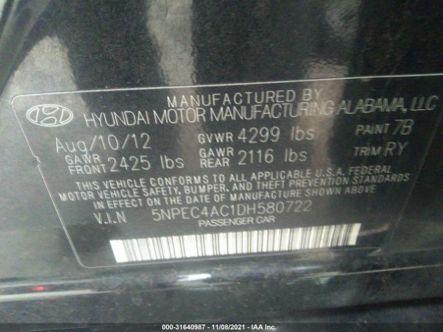 Photo 8 VIN: 5NPEC4AC1DH580722 - HYUNDAI SONATA 