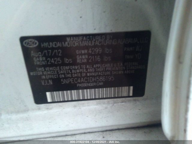 Photo 8 VIN: 5NPEC4AC1DH586195 - HYUNDAI SONATA 