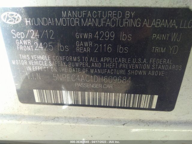 Photo 8 VIN: 5NPEC4AC1DH609684 - HYUNDAI SONATA 