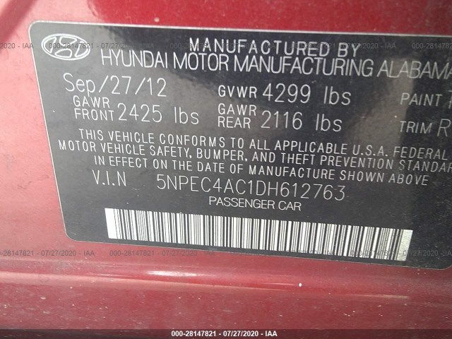 Photo 8 VIN: 5NPEC4AC1DH612763 - HYUNDAI SONATA 